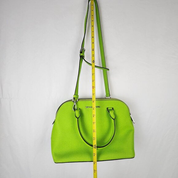 Michael Kors Cindy Medium Leather Satchel Bag Bright Green Adjustable Purse $298 - Picture 4 of 15